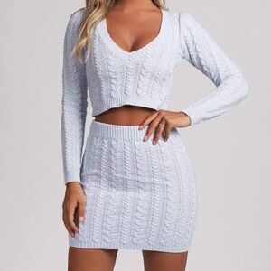 Meshki Blue Cable Knit Sweater Crop Top